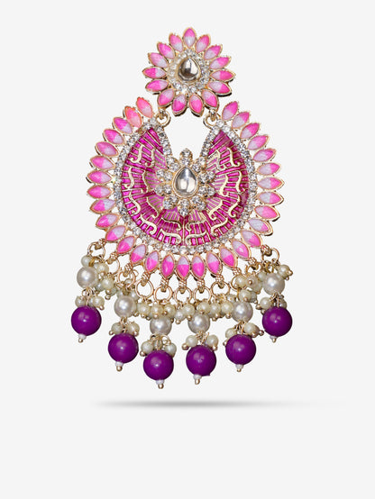 Delicate Pearl &amp; Rhinestone Chandelier Earrings for Women by Shreekama Purple Fashion Jewelry for Party Festival Wedding Occasion in Noida