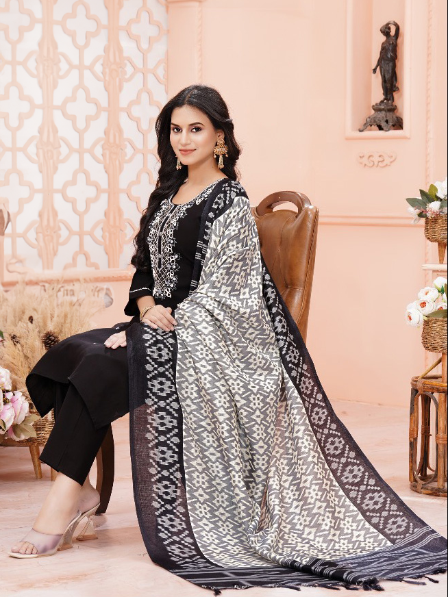 Woman Straight Suit Set with Pant-Dupatta