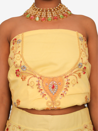 Semi-Stitched Lehenga Embroidery &amp; Zari Thread Work by Shreekama Lemon Yellow Semi-Stitched Lehenga for Party Festival Wedding Occasion in Noida