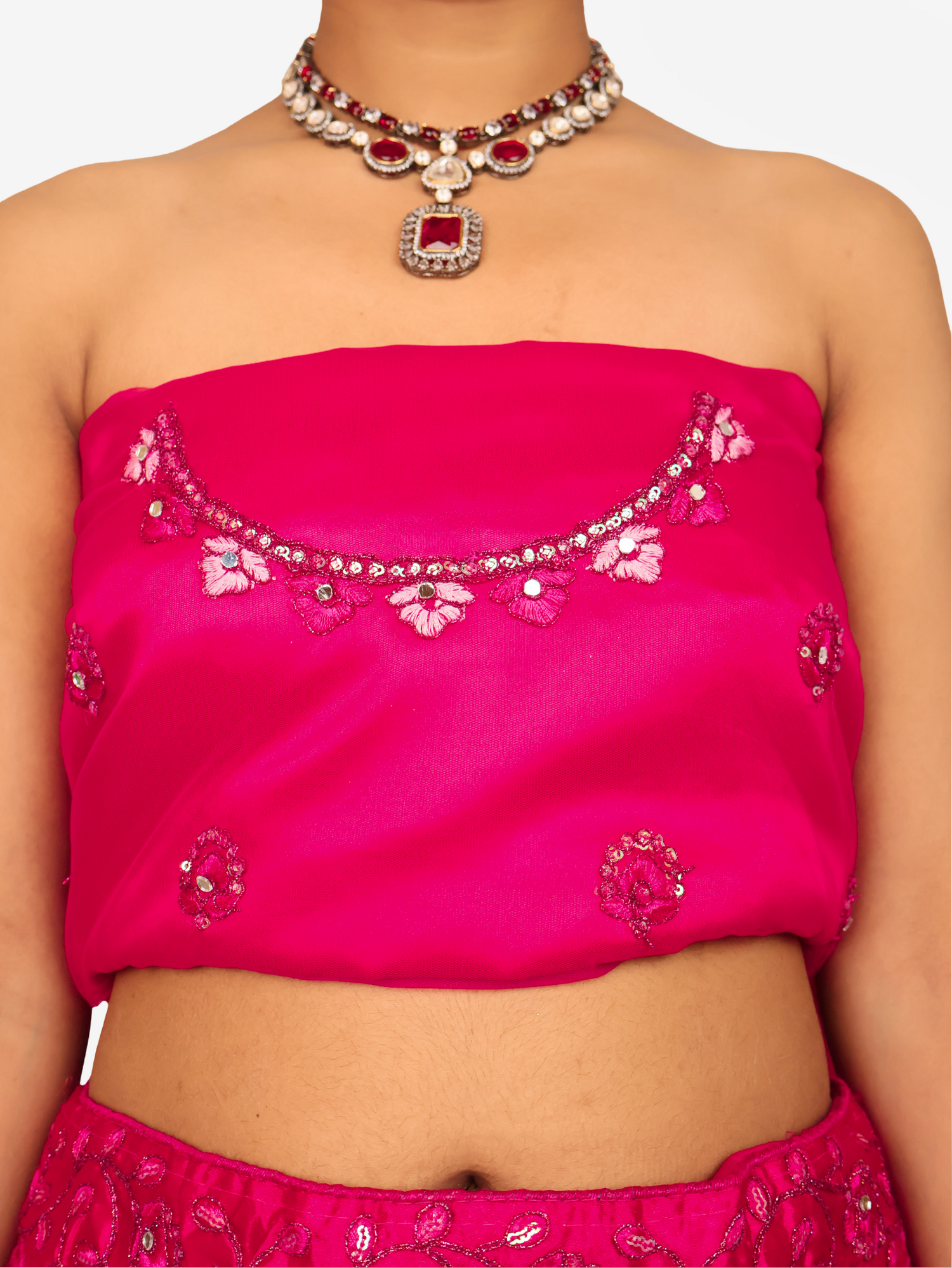 Semi-Stitched Lehenga with Sequin &amp; Embroidery Work by Shreekama Magenta Pink Semi-Stitched Lehenga for Party Festival Wedding Occasion in Noida