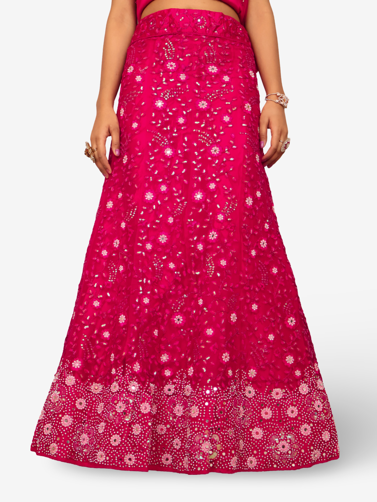 Semi-Stitched Lehenga with Sequin &amp; Embroidery Work by Shreekama Magenta Pink Semi-Stitched Lehenga for Party Festival Wedding Occasion in Noida