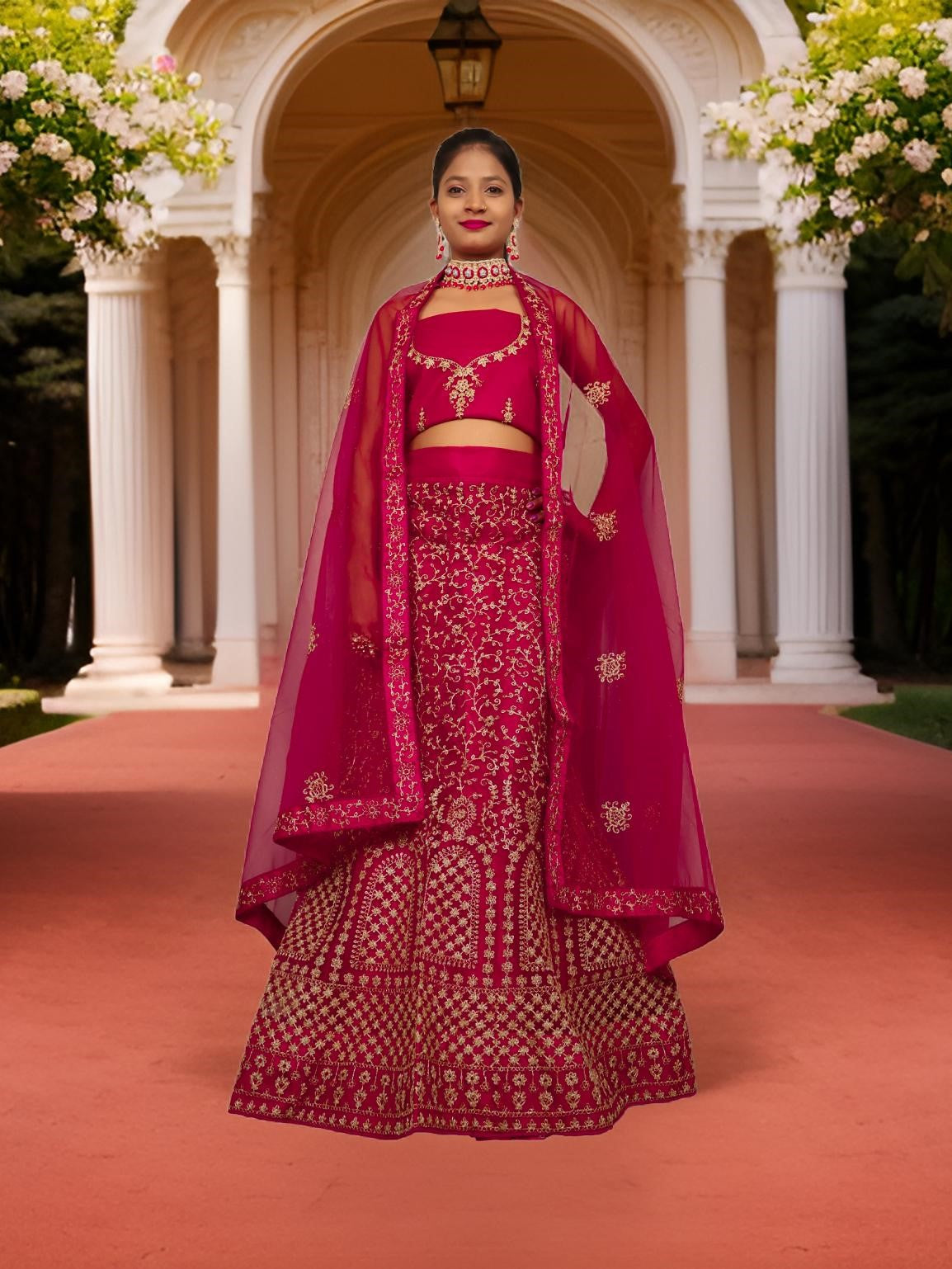 Semi-Stitched Lehenga with Soft Net Fabric &amp; Zari Thread Work by Shreekama Rani Color Semi-Stitched Lehenga for Party Festival Wedding Occasion in Noida