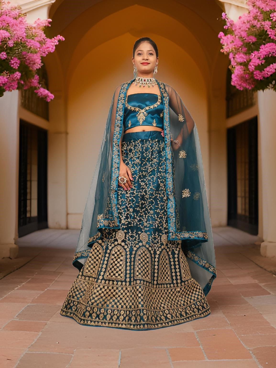 Semi-Stitched Lehenga with Soft Net Fabric &amp; Zari Thread Work by Shreekama Royal Blue Semi-Stitched Lehenga for Party Festival Wedding Occasion in Noida