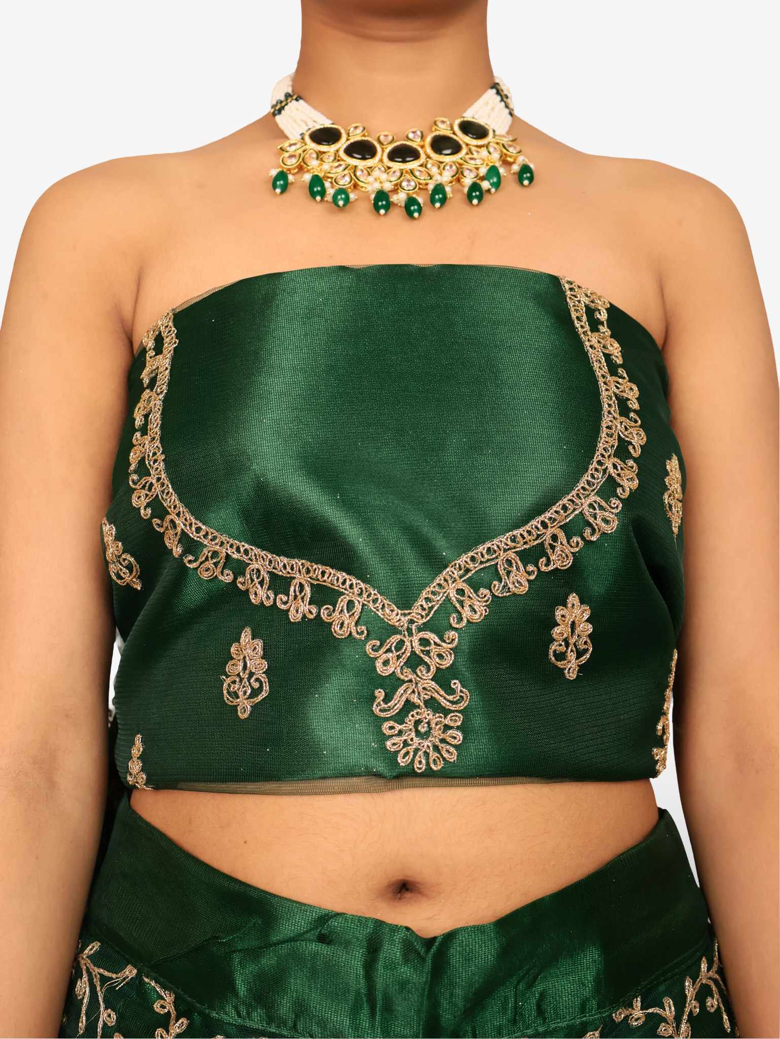 Semi-Stitched Lehenga with Embroidery &amp; Zari Thread Work by Shreekama Dark Green Semi-Stitched Lehenga for Party Festival Wedding Occasion in Noida