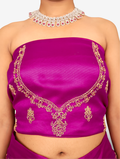 Semi-Stitched Lehenga with Embroidery &amp; Zari Thread Work by Shreekama Purple Semi-Stitched Lehenga for Party Festival Wedding Occasion in Noida