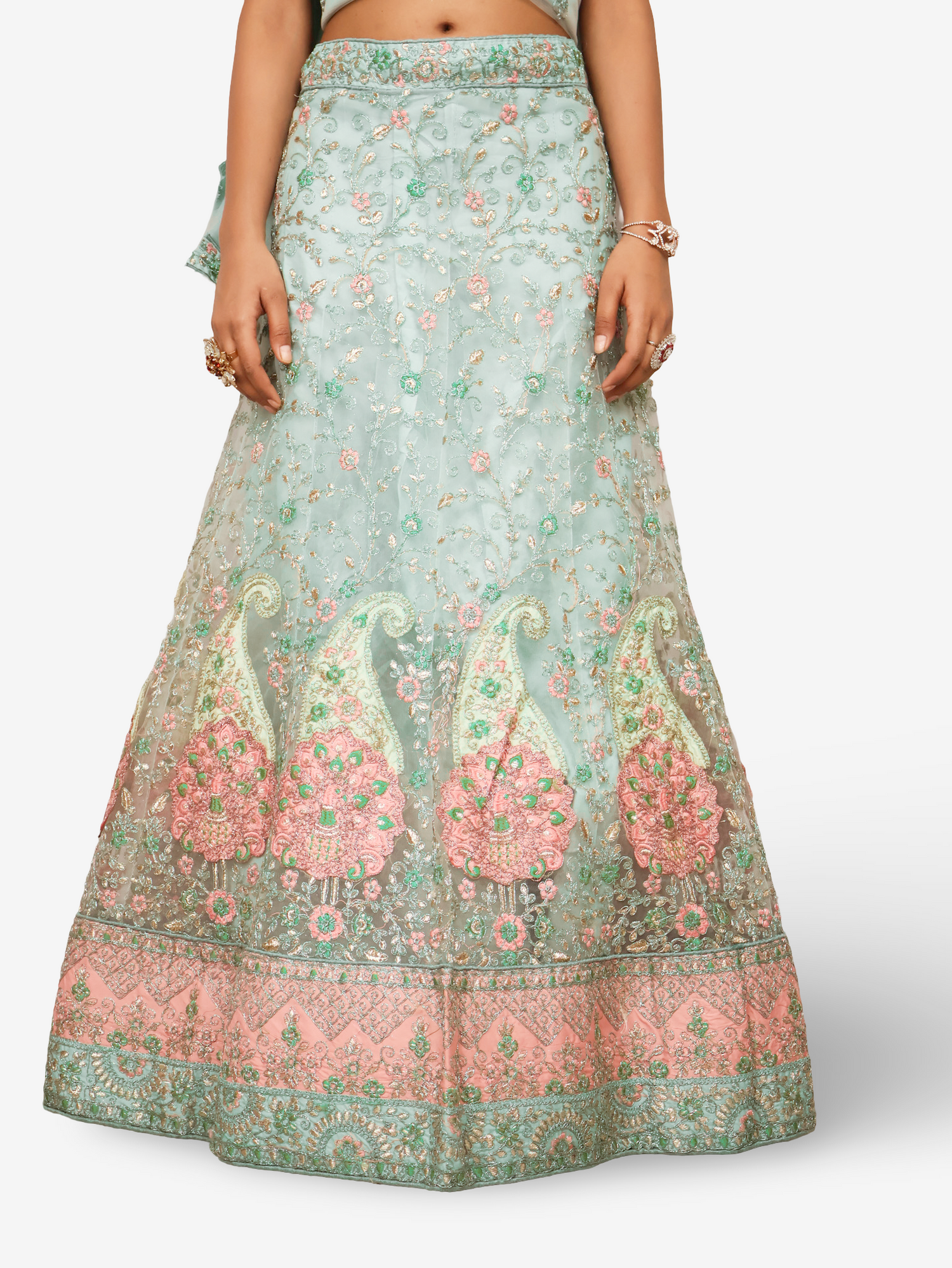 Semi-Stitched Lehenga with Soft Net Fabric &amp; Zari Thread Work by Shreekama Sky Blue Semi-Stitched Lehenga for Party Festival Wedding Occasion in Noida