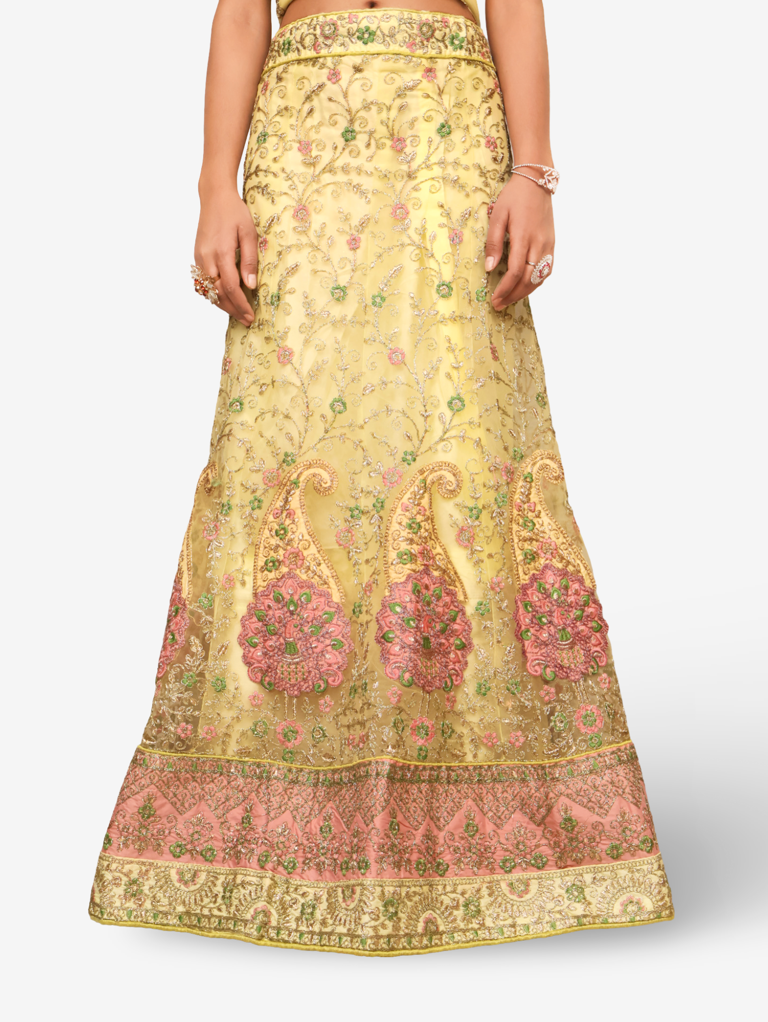 Semi-Stitched Lehenga with Soft Net Fabric &amp; Zari Thread Work by Shreekama