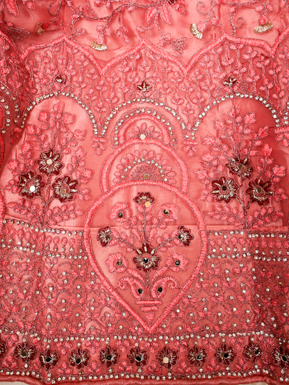 Semi-Stitched Lehenga with Soft Net Fabric &amp; Zari Thread Work by Shreekama Pink Semi-Stitched Lehenga for Party Festival Wedding Occasion in Noida