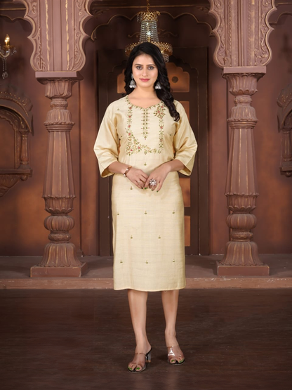 Cotton Kurti with Beautifully Embroidered Neckline