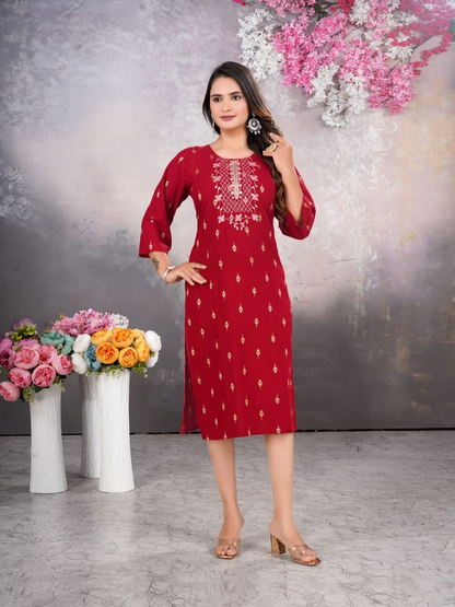 Cotton Kurti with Stunning Embroidered Neck